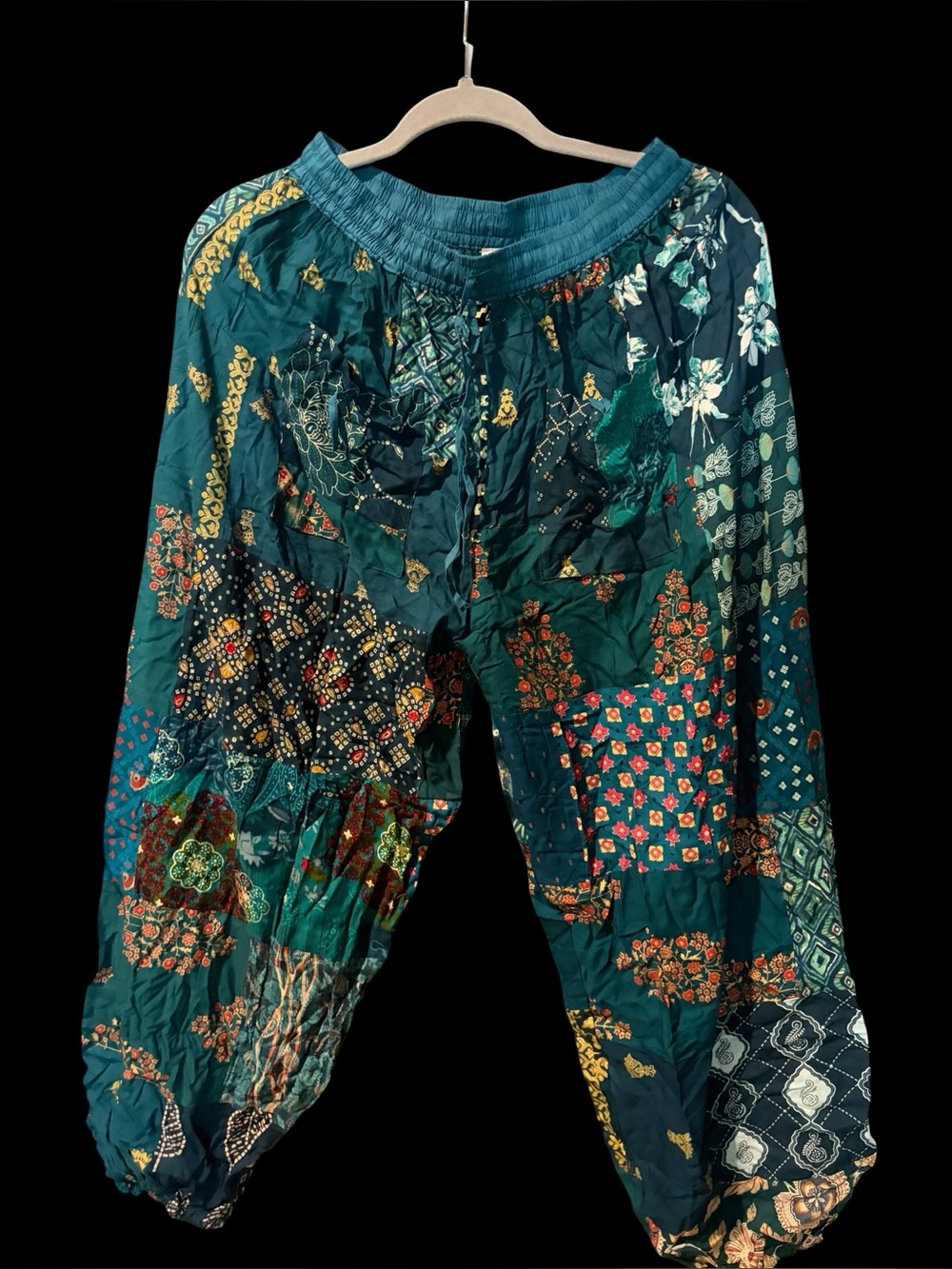 Teal #2 NWT 100% rayon patchwork jogger bottom pants